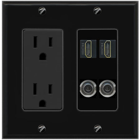 2 3.5mm 2 HDMI Wall Plate [Black]