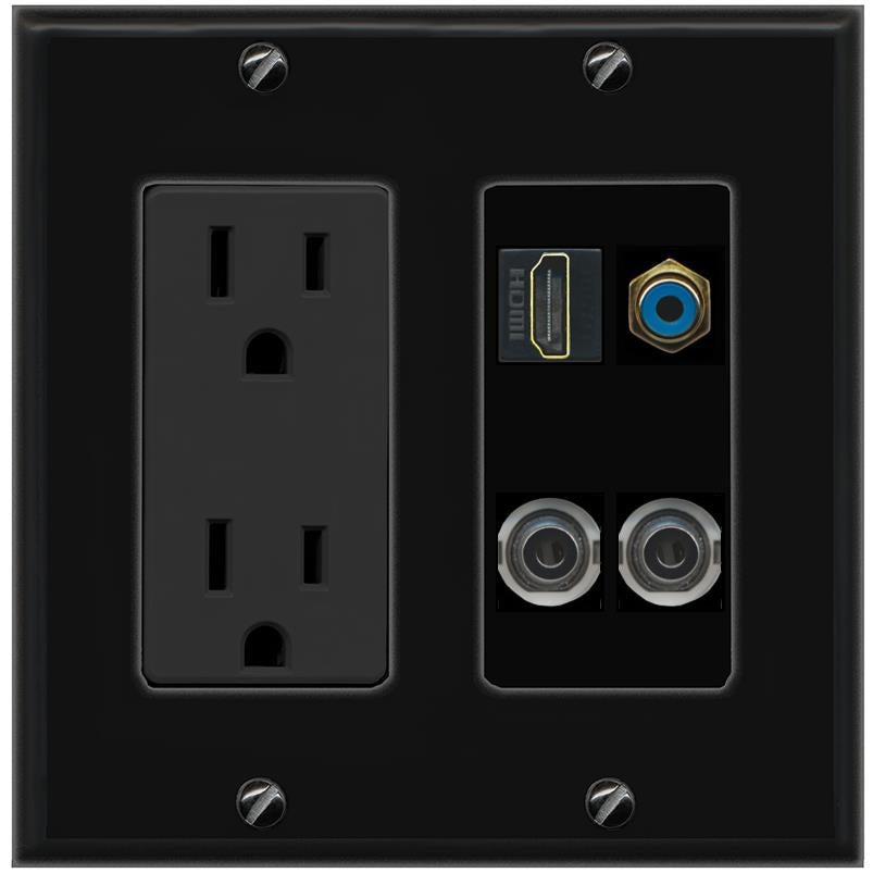 2 3.5mm HDMI RCA-BLUE Wall Plate [Black]