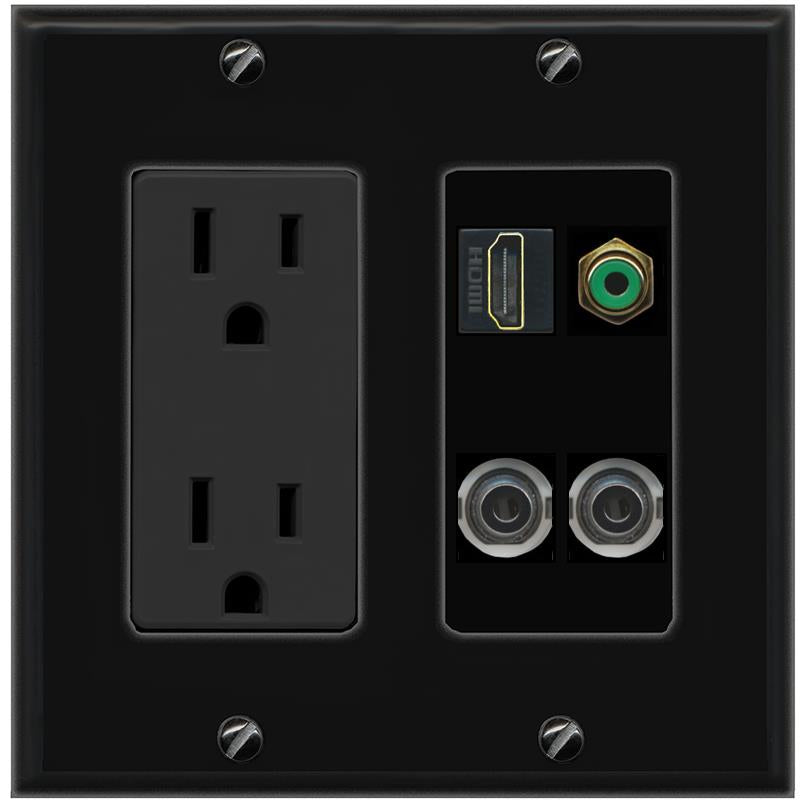 2 3.5mm HDMI RCA-GREEN Wall Plate [Black]