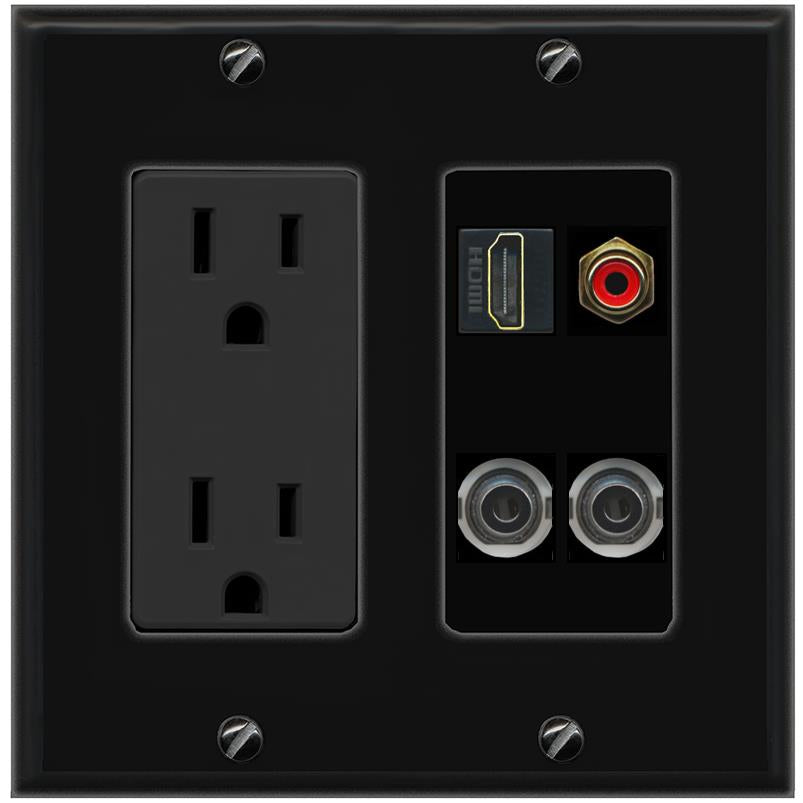 2 3.5mm HDMI RCA-RED Wall Plate [Black]