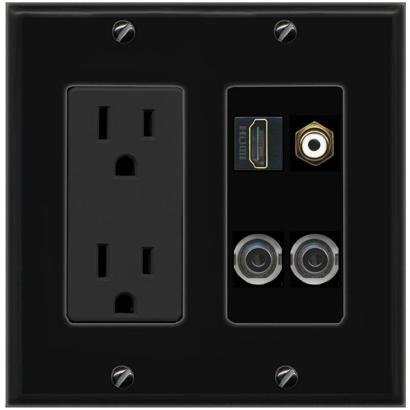 2 3.5mm HDMI RCA-WHITE Wall Plate [Black]