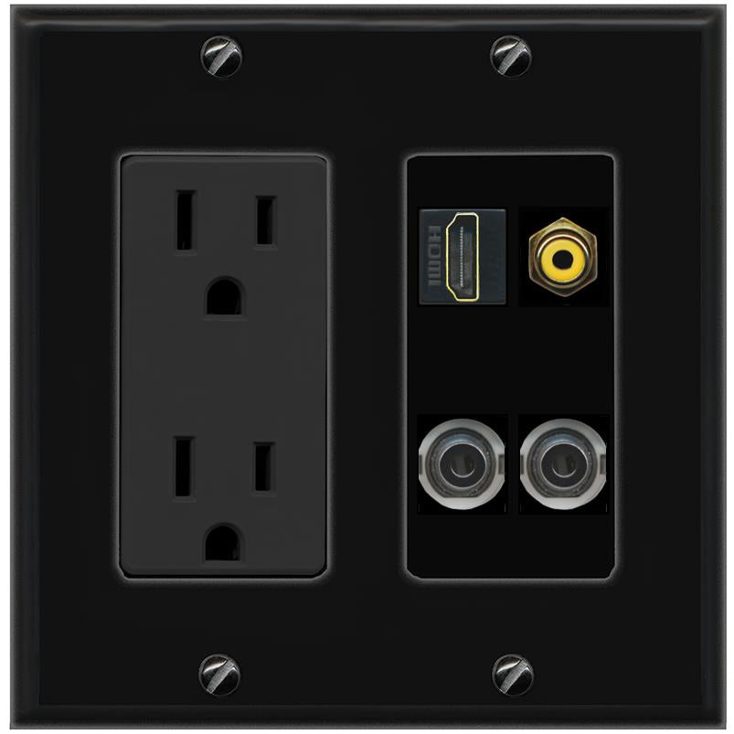 2 3.5mm HDMI RCA-YELLOW Wall Plate [Black]