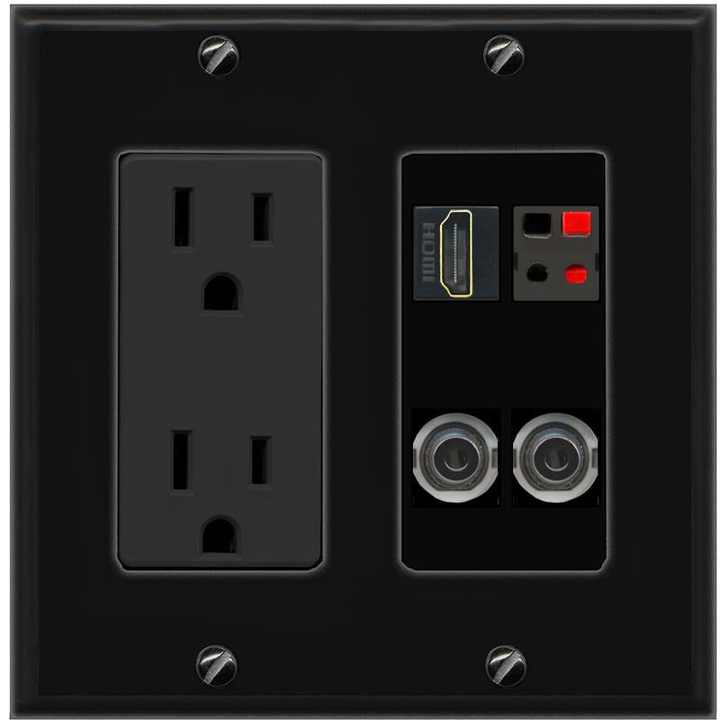 2 3.5mm HDMI SPEAKER Wall Plate [Black]