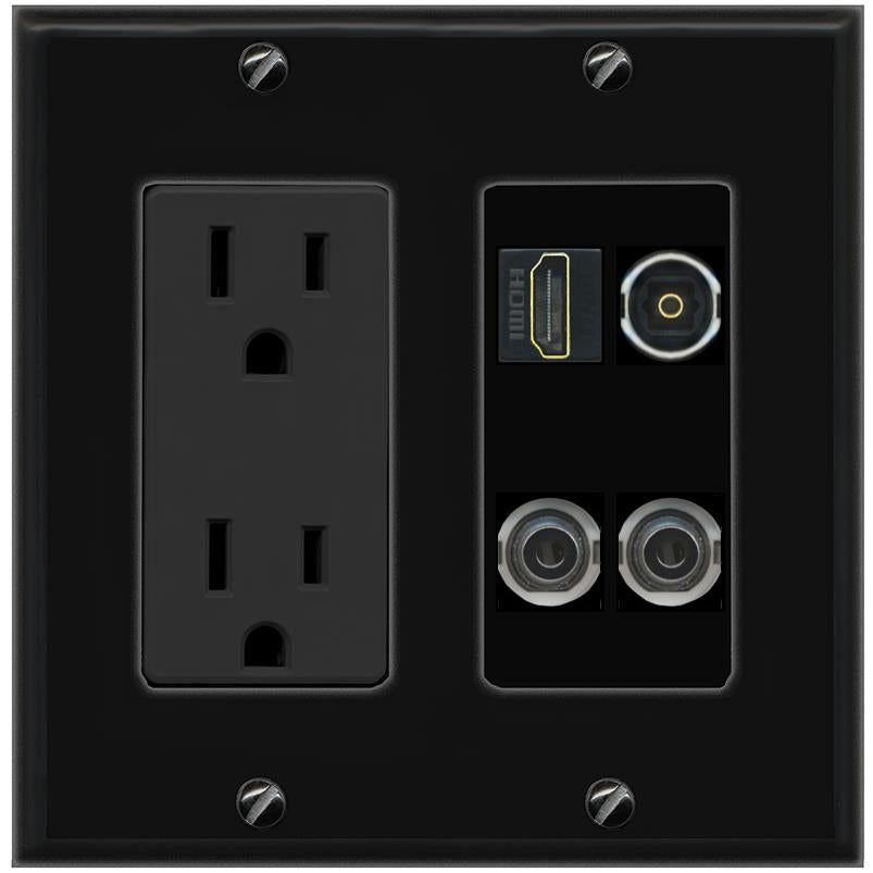 2 3.5mm HDMI TOSLINK Wall Plate [Black]