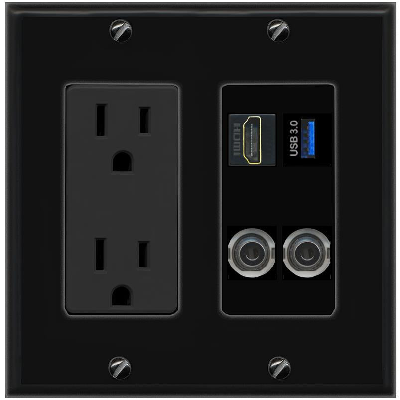 2 3.5mm HDMI USB-3 Wall Plate [Black]