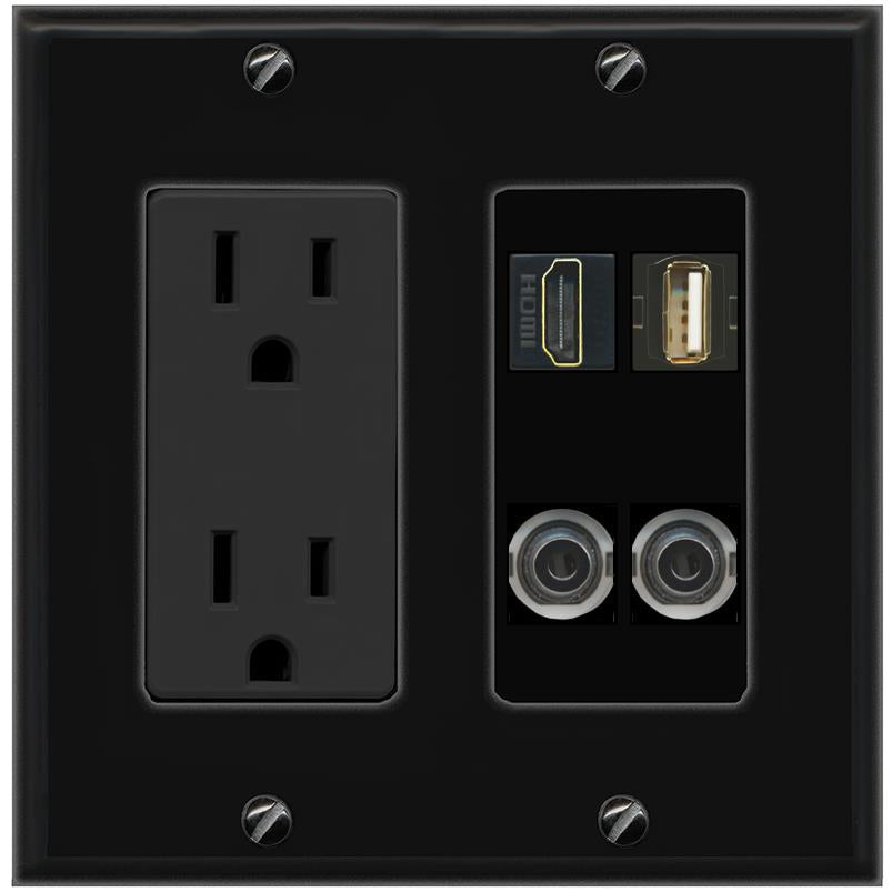 2 3.5mm HDMI USB2 Wall Plate [Black]