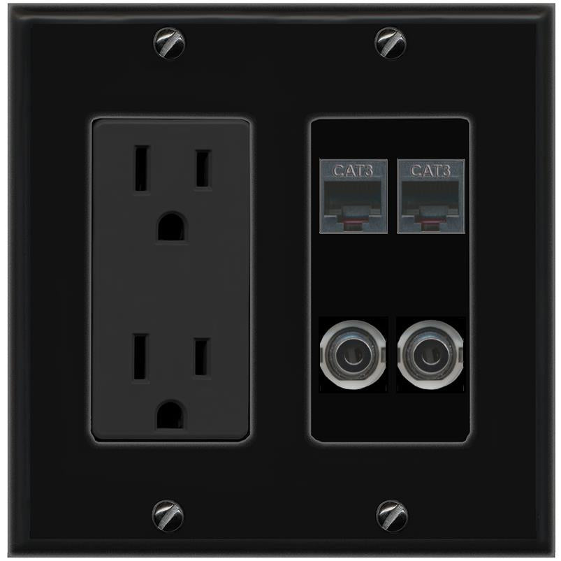 2 3.5mm 2 PHONE Wall Plate [Black]