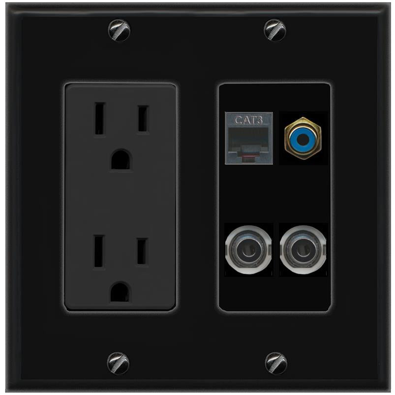 2 3.5mm PHONE RCA-BLUE Wall Plate [Black]