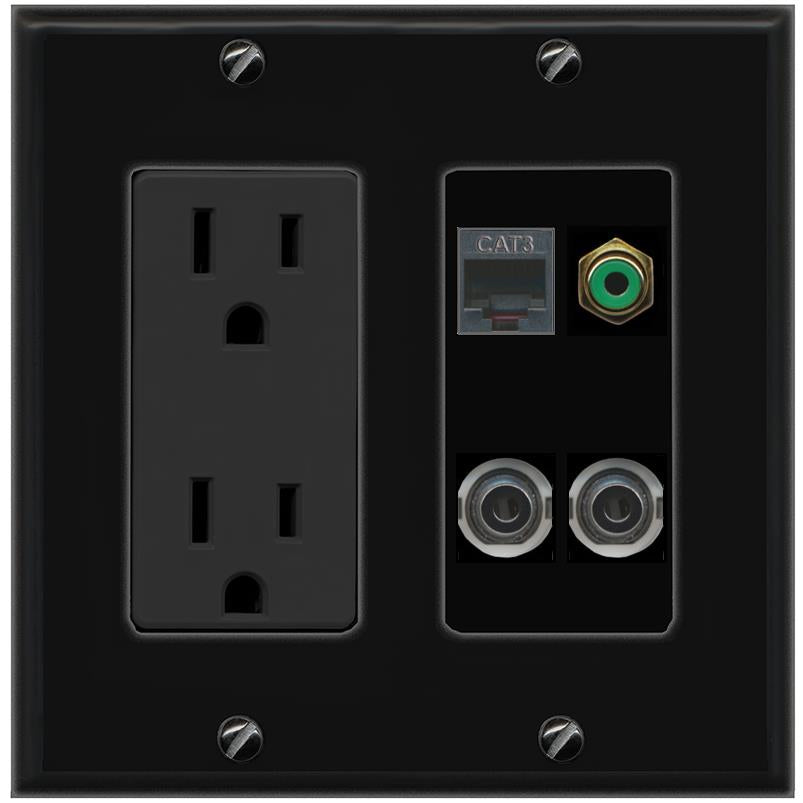 2 3.5mm PHONE RCA-GREEN Wall Plate [Black]