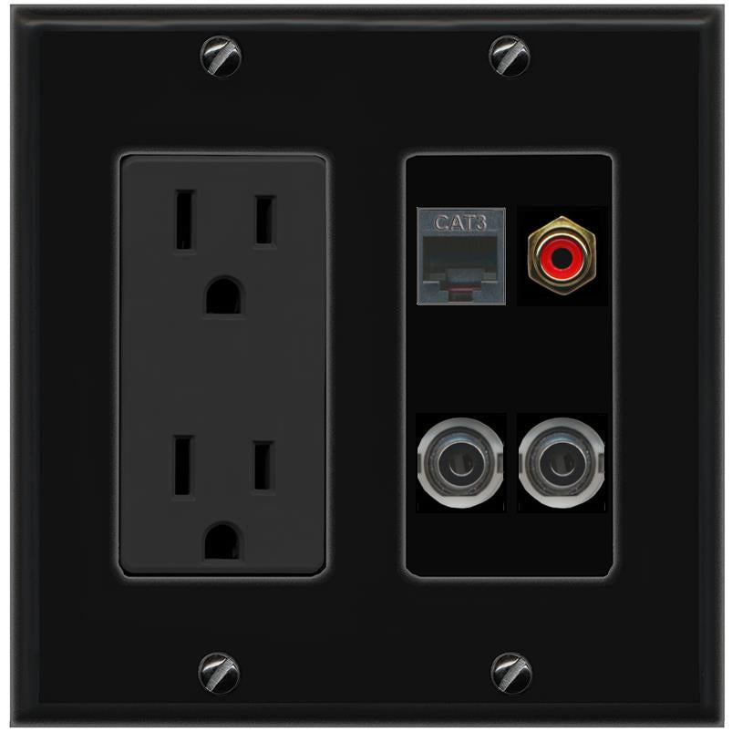 2 3.5mm PHONE RCA-RED Wall Plate [Black]