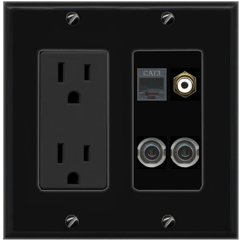 2 3.5mm PHONE RCA-WHITE Wall Plate [Black]