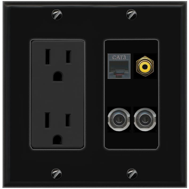 2 3.5mm PHONE RCA-YELLOW Wall Plate [Black]