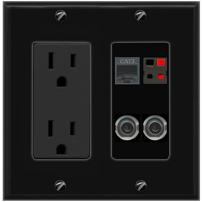 2 3.5mm PHONE SPEAKER Wall Plate [Black]