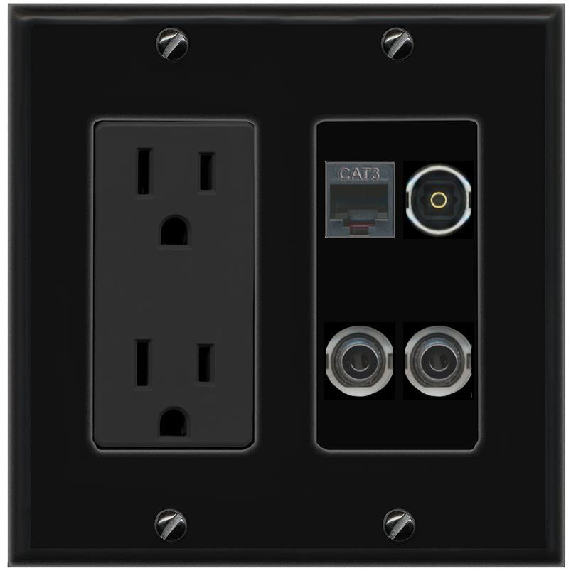 2 3.5mm PHONE TOSLINK Wall Plate [Black]