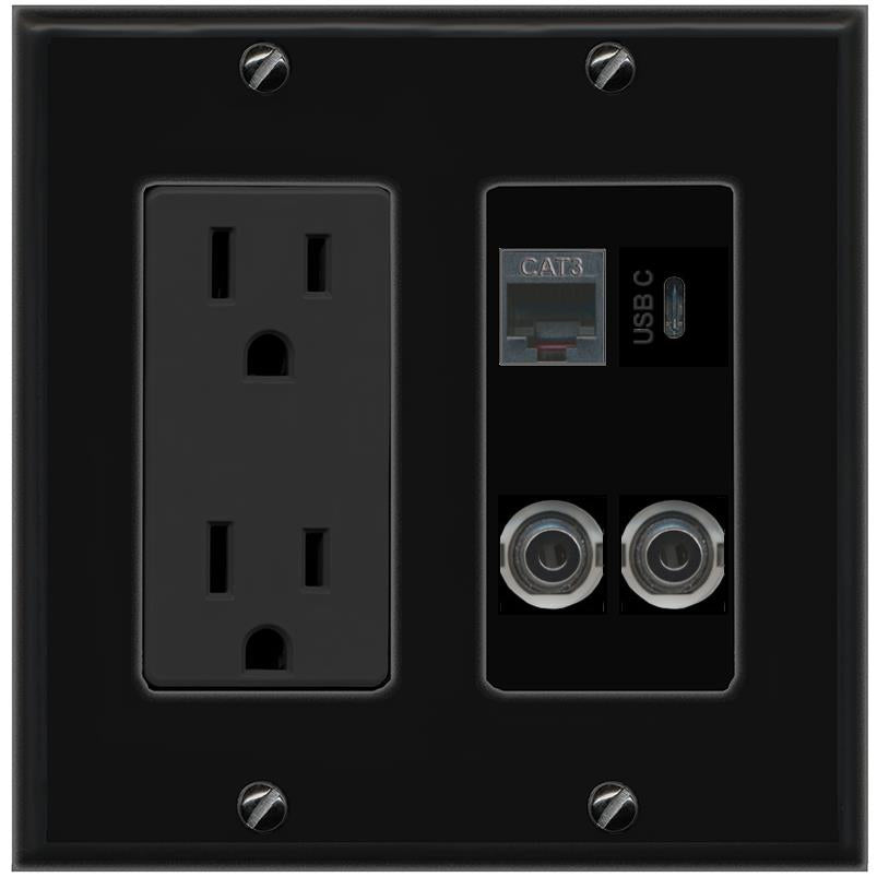 2 3.5mm PHONE USBC Wall Plate [Black]