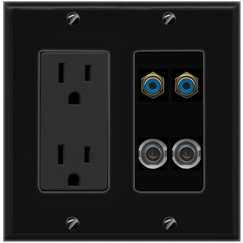 2 3.5mm 2 RCA-BLUE Wall Plate [Black]
