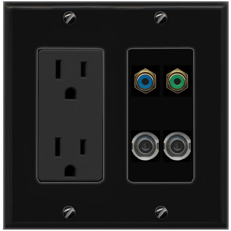 2 3.5mm RCA-BLUE RCA-GREEN Wall Plate [Black]