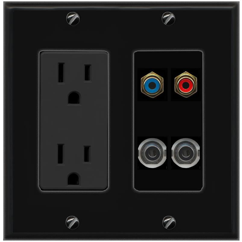 2 3.5mm RCA-BLUE RCA-RED Wall Plate [Black]