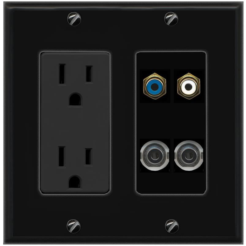 2 3.5mm RCA-BLUE RCA-WHITE Wall Plate [Black]