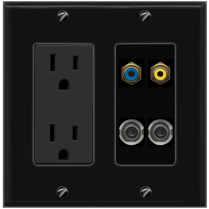 2 3.5mm RCA-BLUE RCA-YELLOW Wall Plate [Black]