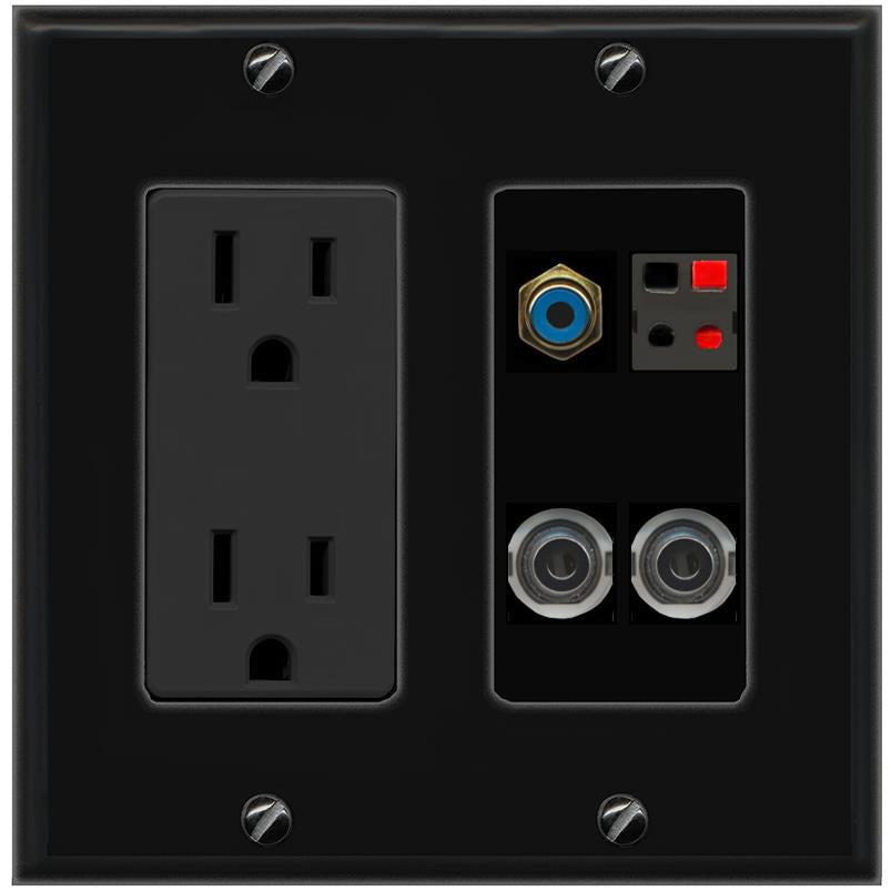 2 3.5mm RCA-BLUE SPEAKER Wall Plate [Black]