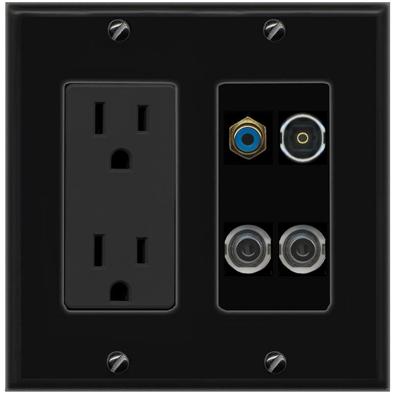2 3.5mm RCA-BLUE TOSLINK Wall Plate [Black]