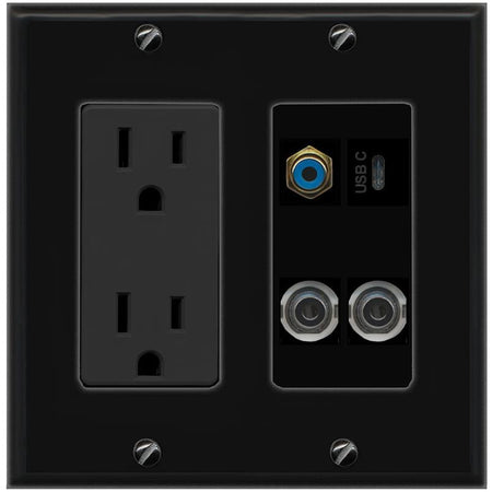 2 3.5mm RCA-BLUE USBC Wall Plate [Black]