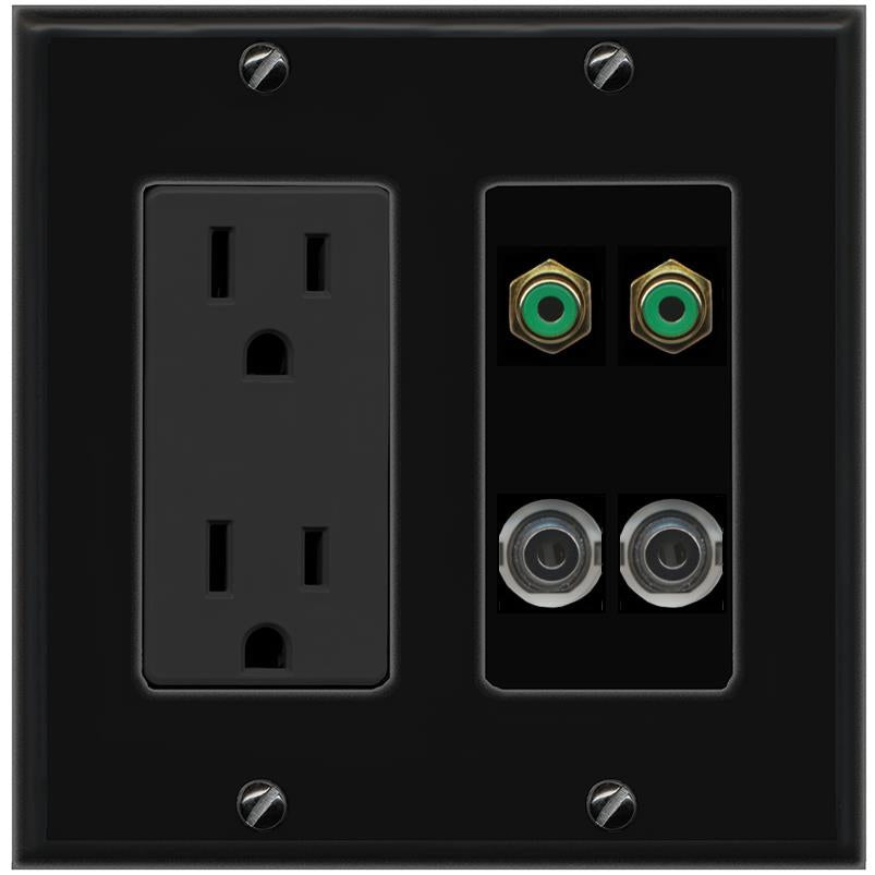 2 3.5mm 2 RCA-GREEN Wall Plate [Black]