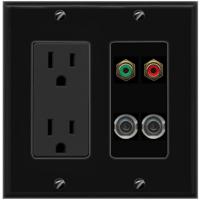 2 3.5mm RCA-GREEN RCA-RED Wall Plate [Black]