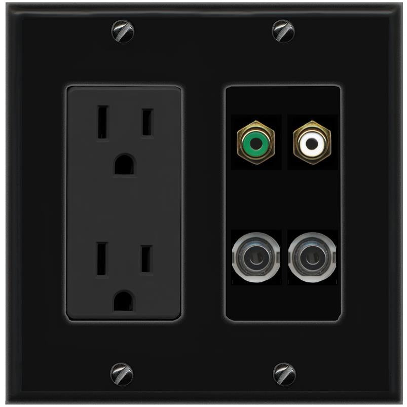2 3.5mm RCA-GREEN RCA-WHITE Wall Plate [Black]