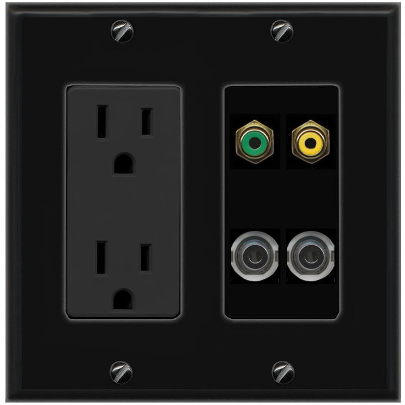 2 3.5mm RCA-GREEN RCA-YELLOW Wall Plate [Black]