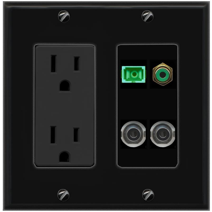 2 3.5mm RCA-GREEN SC-APC-SX Wall Plate [Black]