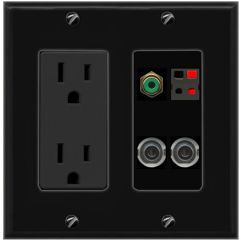2 3.5mm RCA-GREEN SPEAKER Wall Plate [Black]