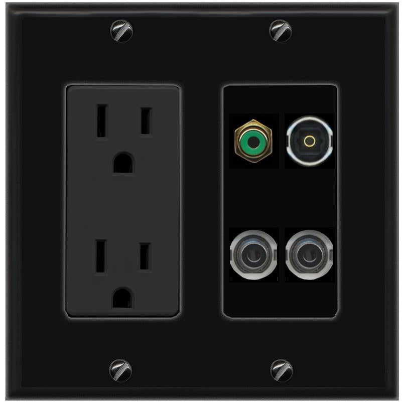2 3.5mm RCA-GREEN TOSLINK Wall Plate [Black]