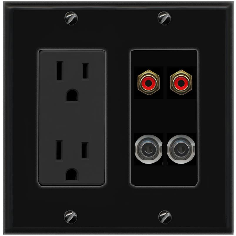 2 3.5mm 2 RCA-RED Wall Plate [Black]