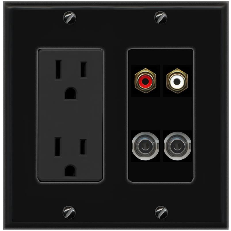 2 3.5mm RCA-RED RCA-WHITE Wall Plate [Black]