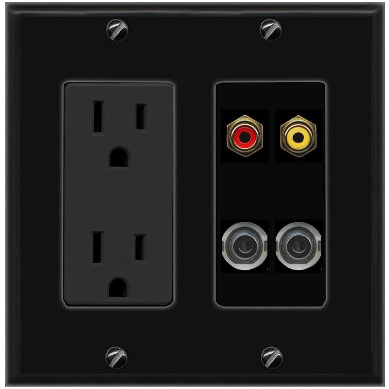 2 3.5mm RCA-RED RCA-YELLOW Wall Plate [Black]