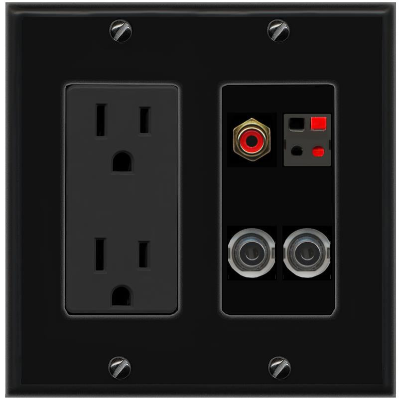 2 3.5mm RCA-RED SPEAKER Wall Plate [Black]