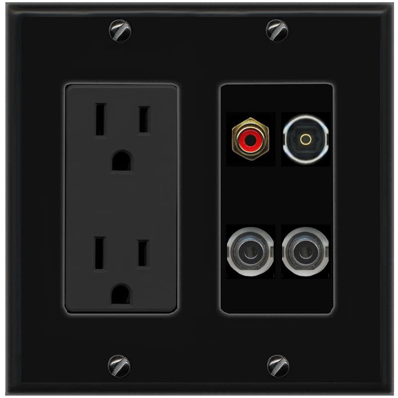 2 3.5mm RCA-RED TOSLINK Wall Plate [Black]