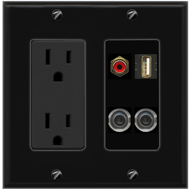 2 3.5mm RCA-RED USB2 Wall Plate [Black]