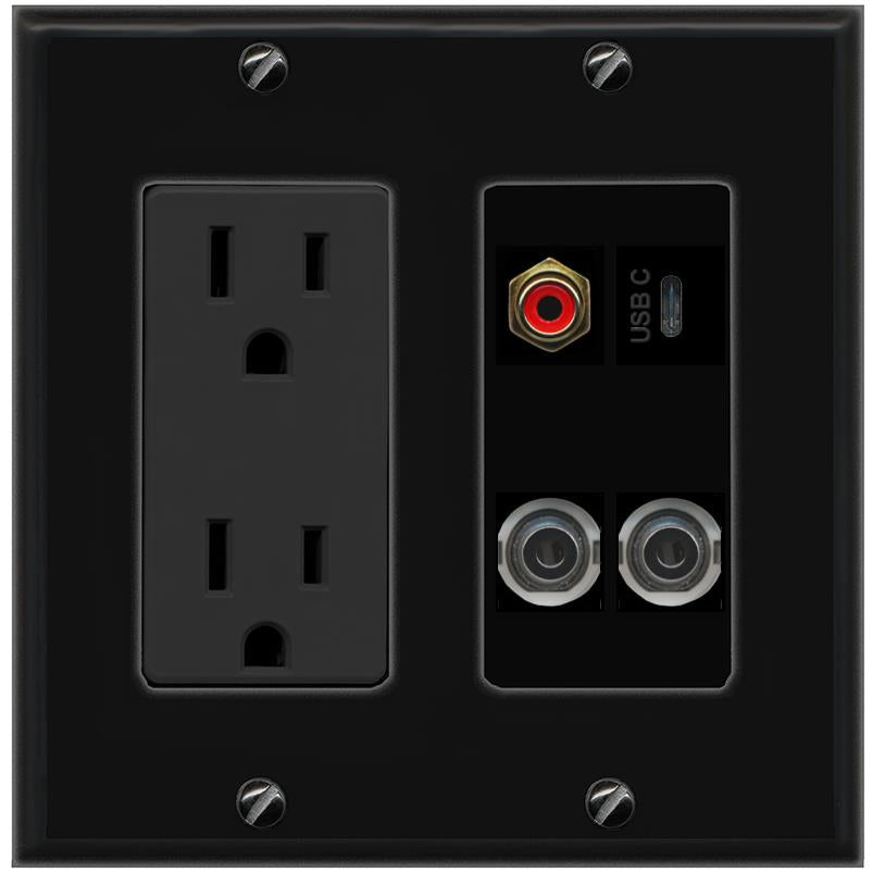2 3.5mm RCA-RED USBC Wall Plate [Black]