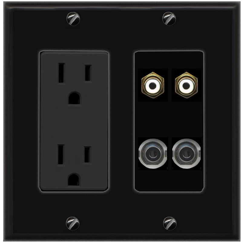 2 3.5mm 2 RCA-WHITE Wall Plate [Black]