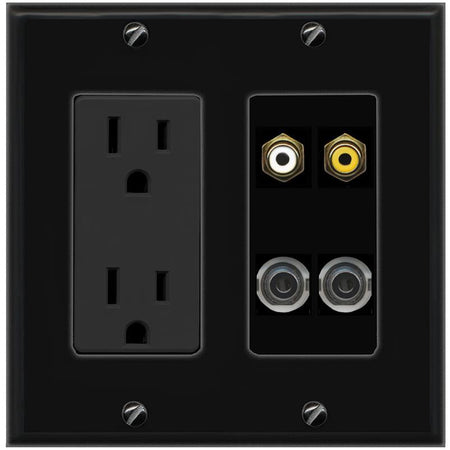 2 3.5mm RCA-WHITE RCA-YELLOW Wall Plate [Black]