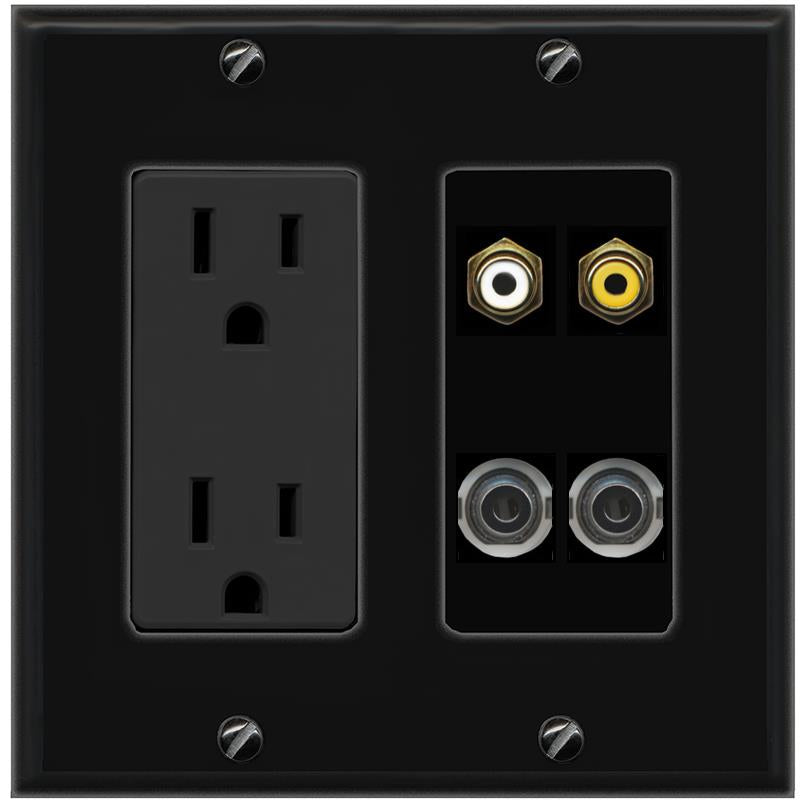 2 3.5mm RCA-WHITE RCA-YELLOW Wall Plate [Black]