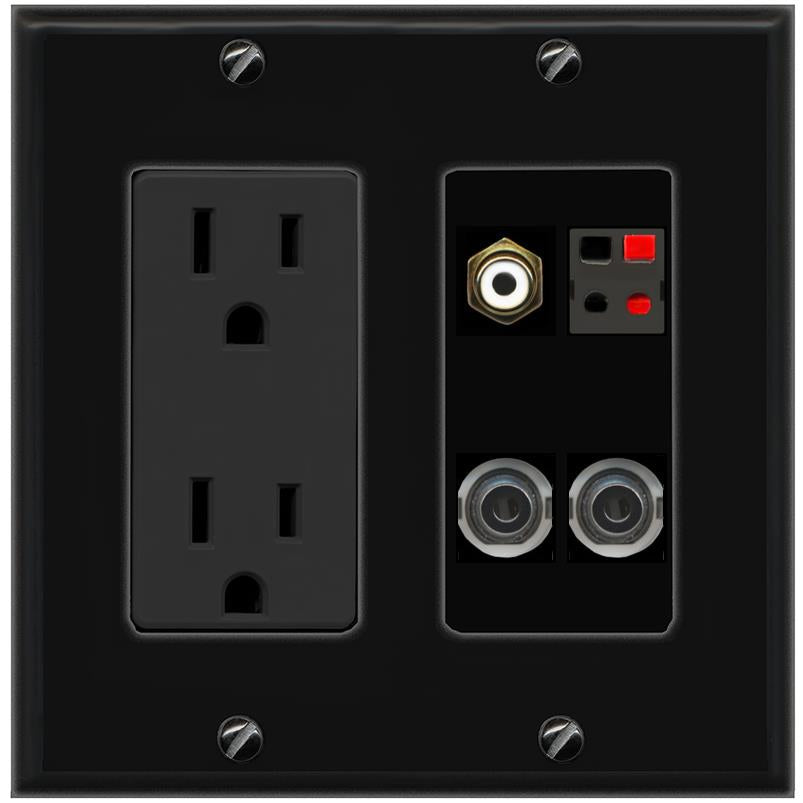 2 3.5mm RCA-WHITE SPEAKER Wall Plate [Black]