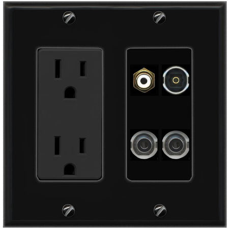 2 3.5mm RCA-WHITE TOSLINK Wall Plate [Black]
