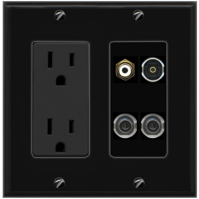 2 3.5mm RCA-WHITE TOSLINK Wall Plate [Black]