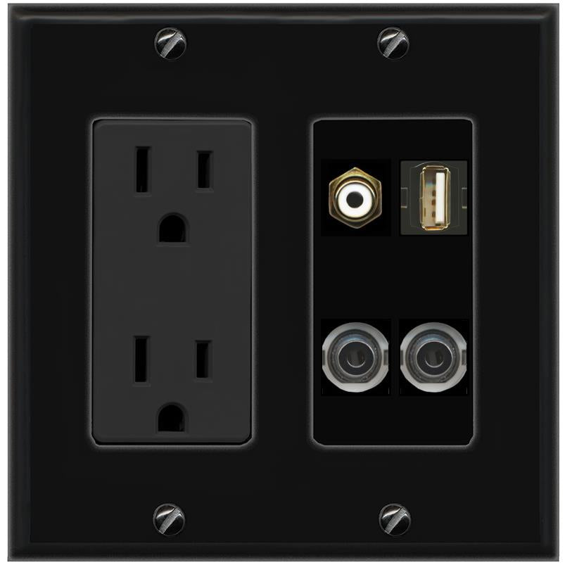 2 3.5mm RCA-WHITE USB2 Wall Plate [Black]