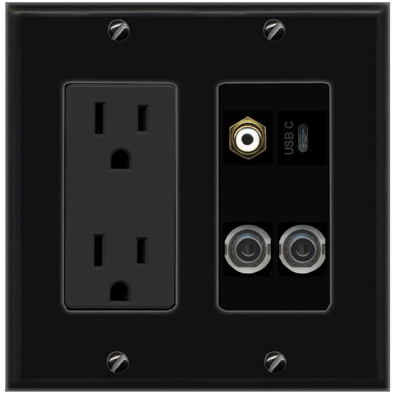 2 3.5mm RCA-WHITE USBC Wall Plate [Black]