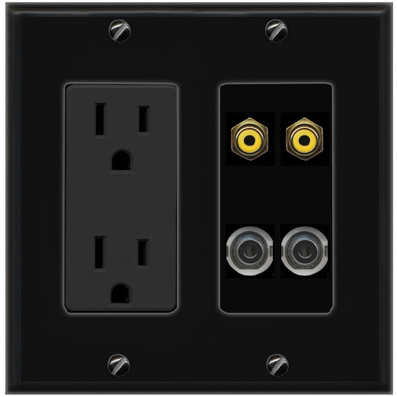2 3.5mm 2 RCA-YELLOW Wall Plate [Black]